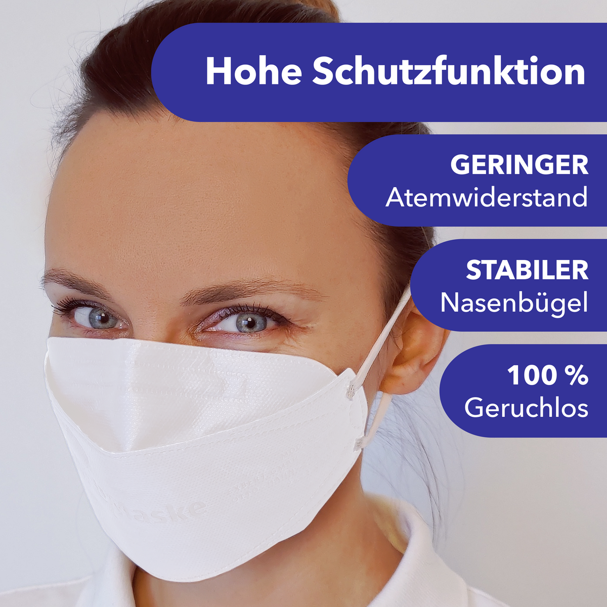Mensch Atemschutzmaske FFP2 NR, EN 149:2001, 3D-Faltung, ohne Ventil Mensch Atemschutzmaske FFP2 NR, EN 149:2001, 3D-Faltung, ohne Ventil